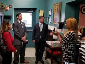 Advocacy staff speak with Honey Bee Child Care staff